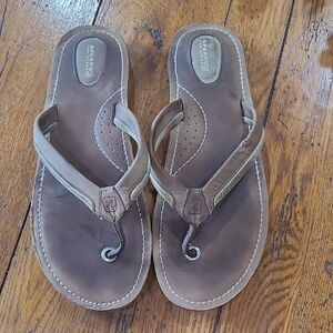 Sperry Tan Leather Sandals Flip Flops Size 9.5